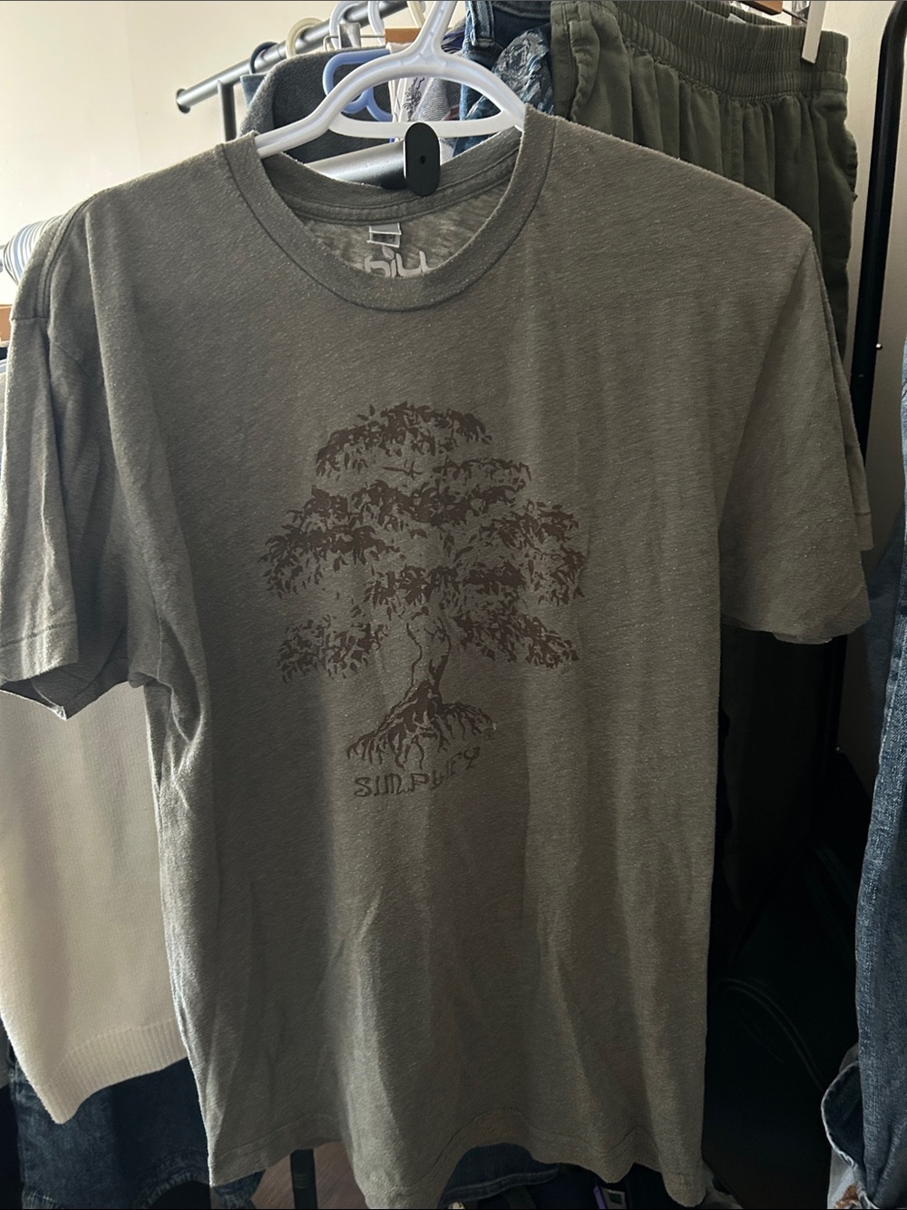 American Apparel Olive Green Short Sleeve Tee with Tree Graphic
